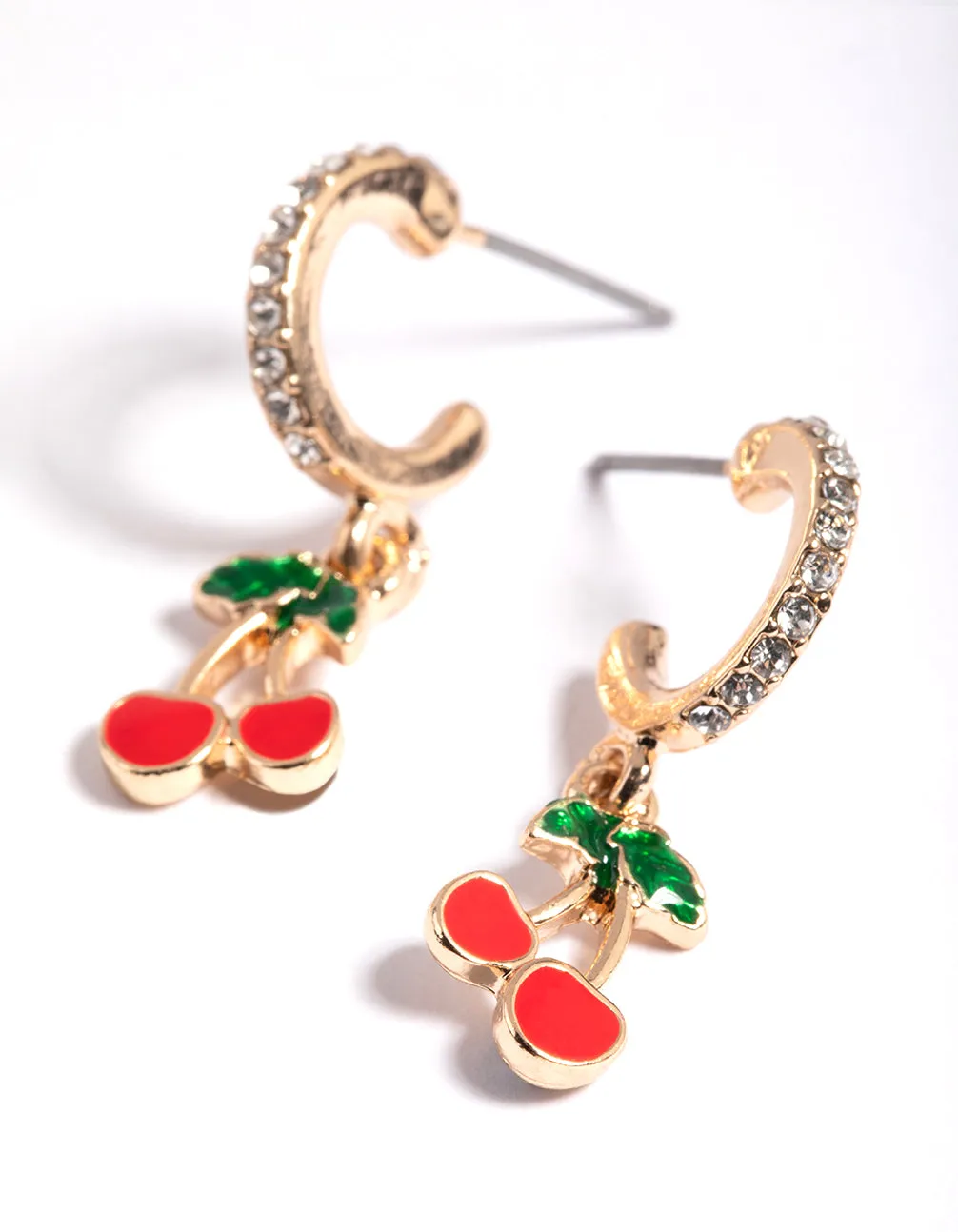 Gold Diamante Cherry Huggie Earrings