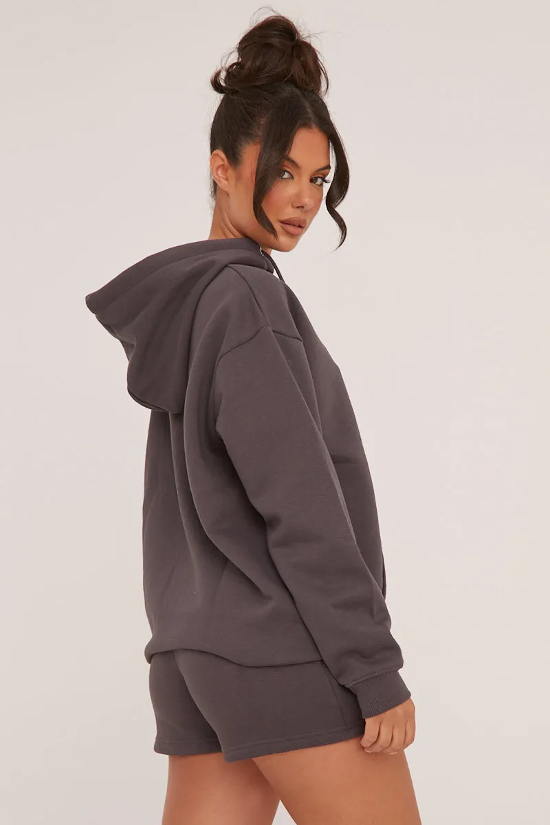 Grey Oversized Hoodie & Shorts Loungewear Co-ord Set - Niva