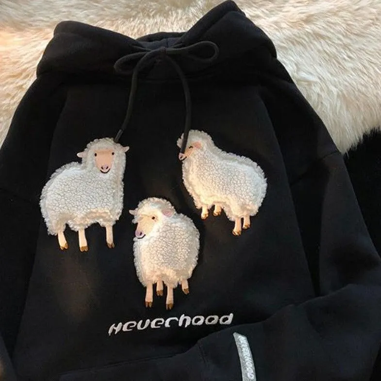 Hoodie With Sheep Embroidery