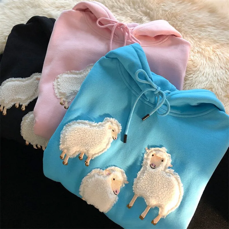 Hoodie With Sheep Embroidery