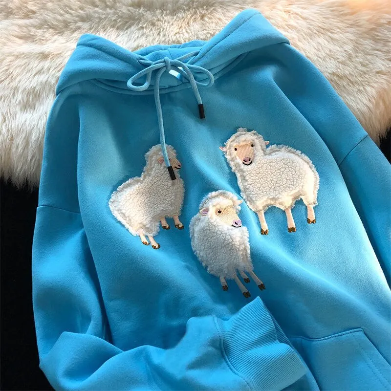 Hoodie With Sheep Embroidery