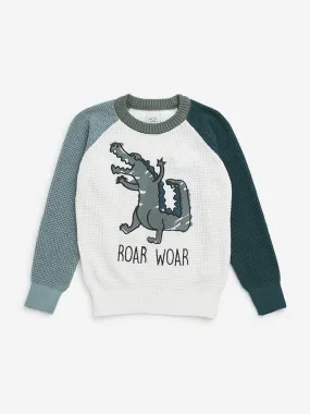 HOP Kids Olive Animal Design Knitted Cotton Sweatshirt