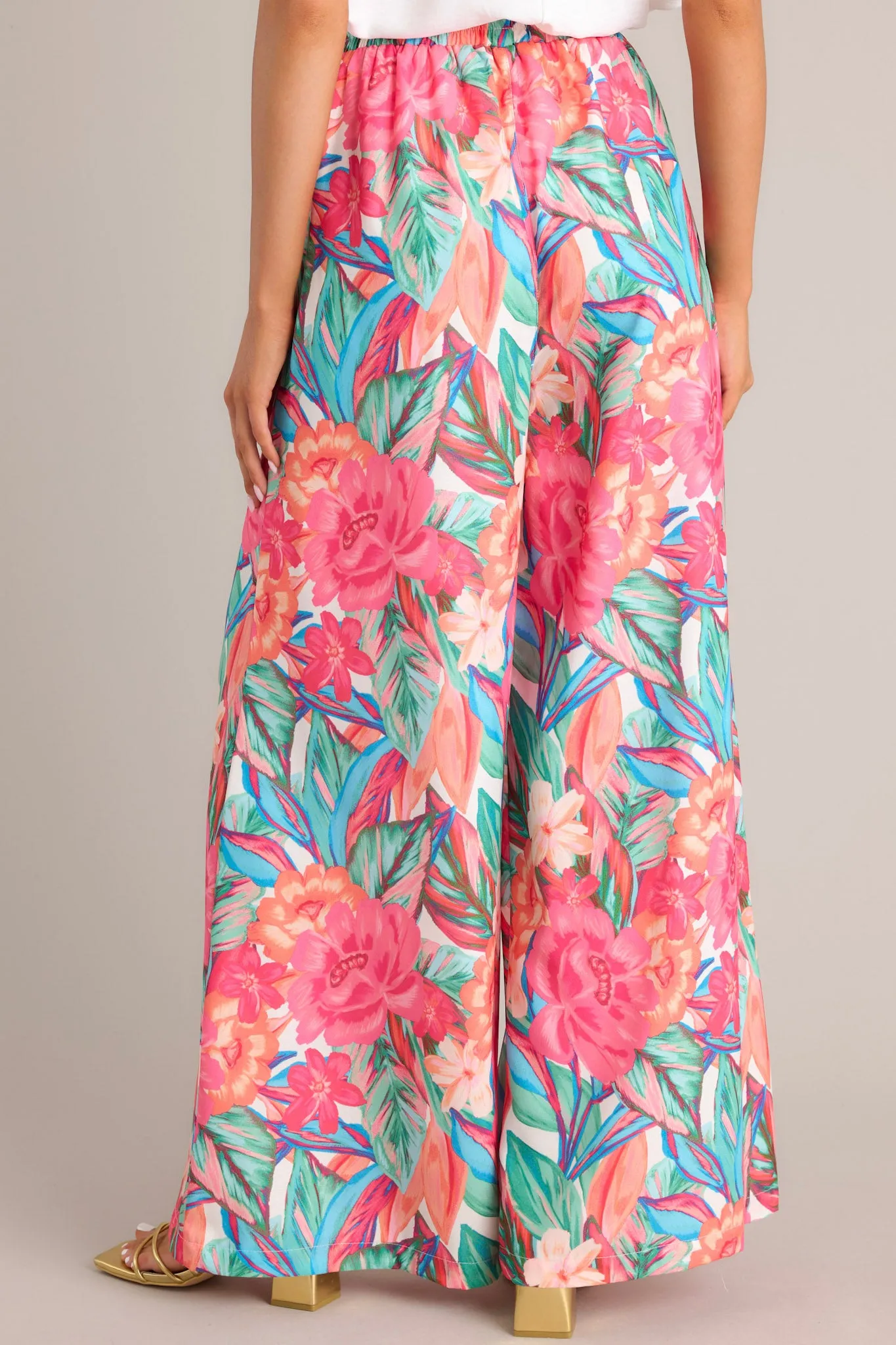 Island Breeze Hot Pink Multi Floral Wide Leg Pants