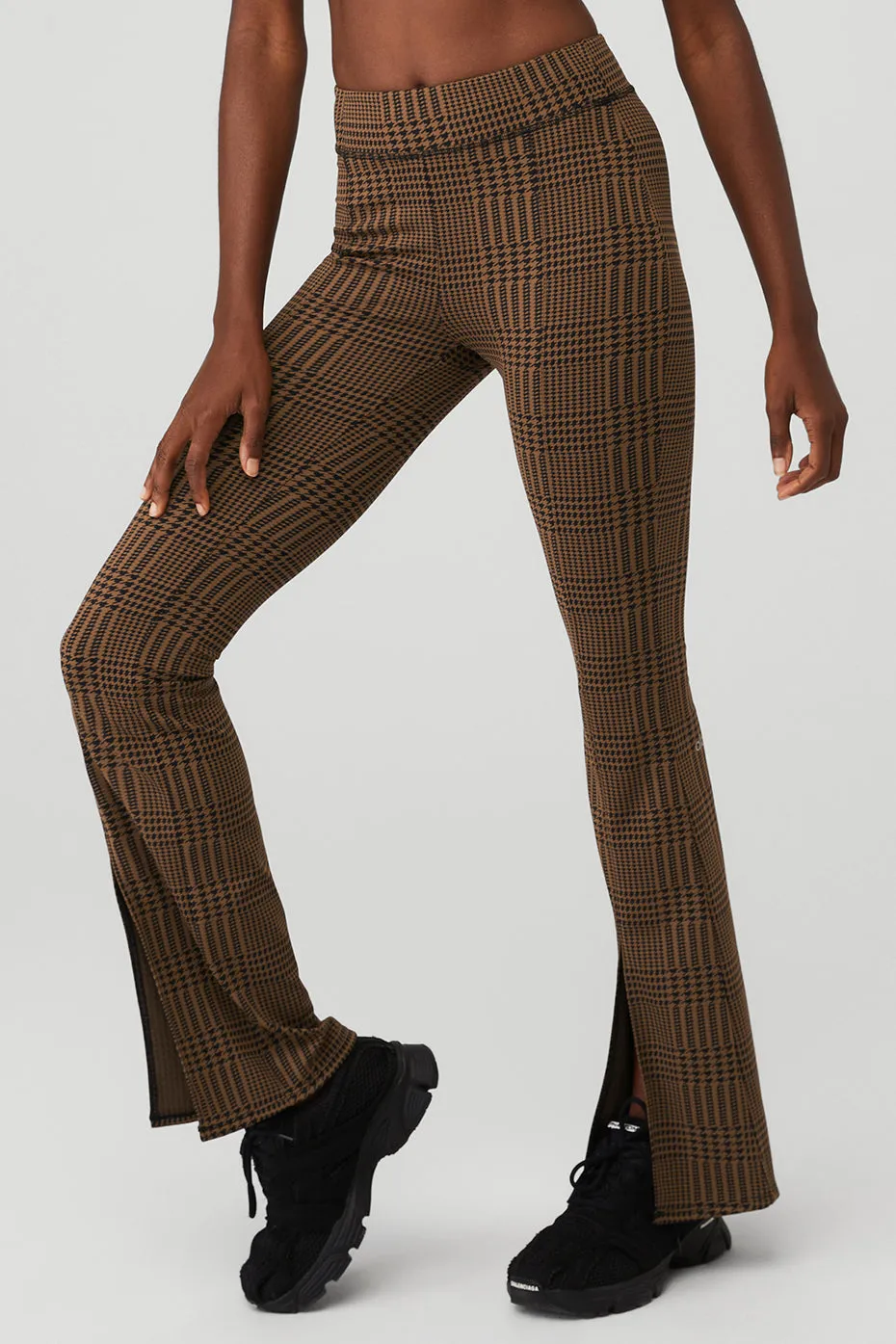 Jacquard High-Waist Glenplaid Flutter Legging - Cinnamon Brown/Black