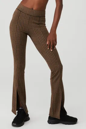 Jacquard High-Waist Glenplaid Flutter Legging - Cinnamon Brown/Black