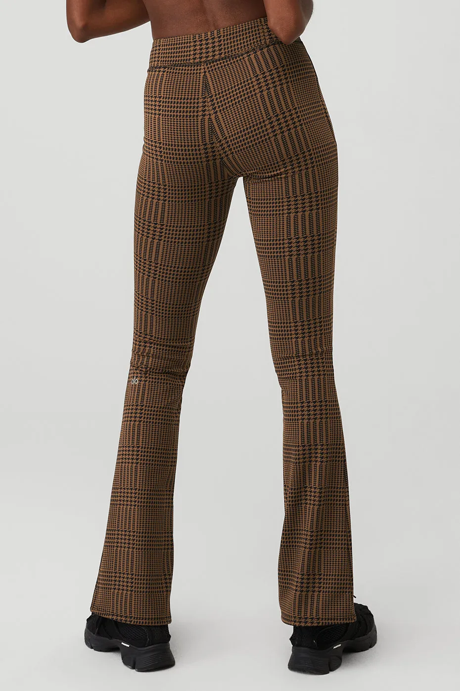 Jacquard High-Waist Glenplaid Flutter Legging - Cinnamon Brown/Black