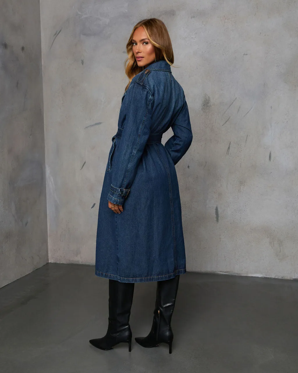 Kaline Double Breasted Denim Trench Coat