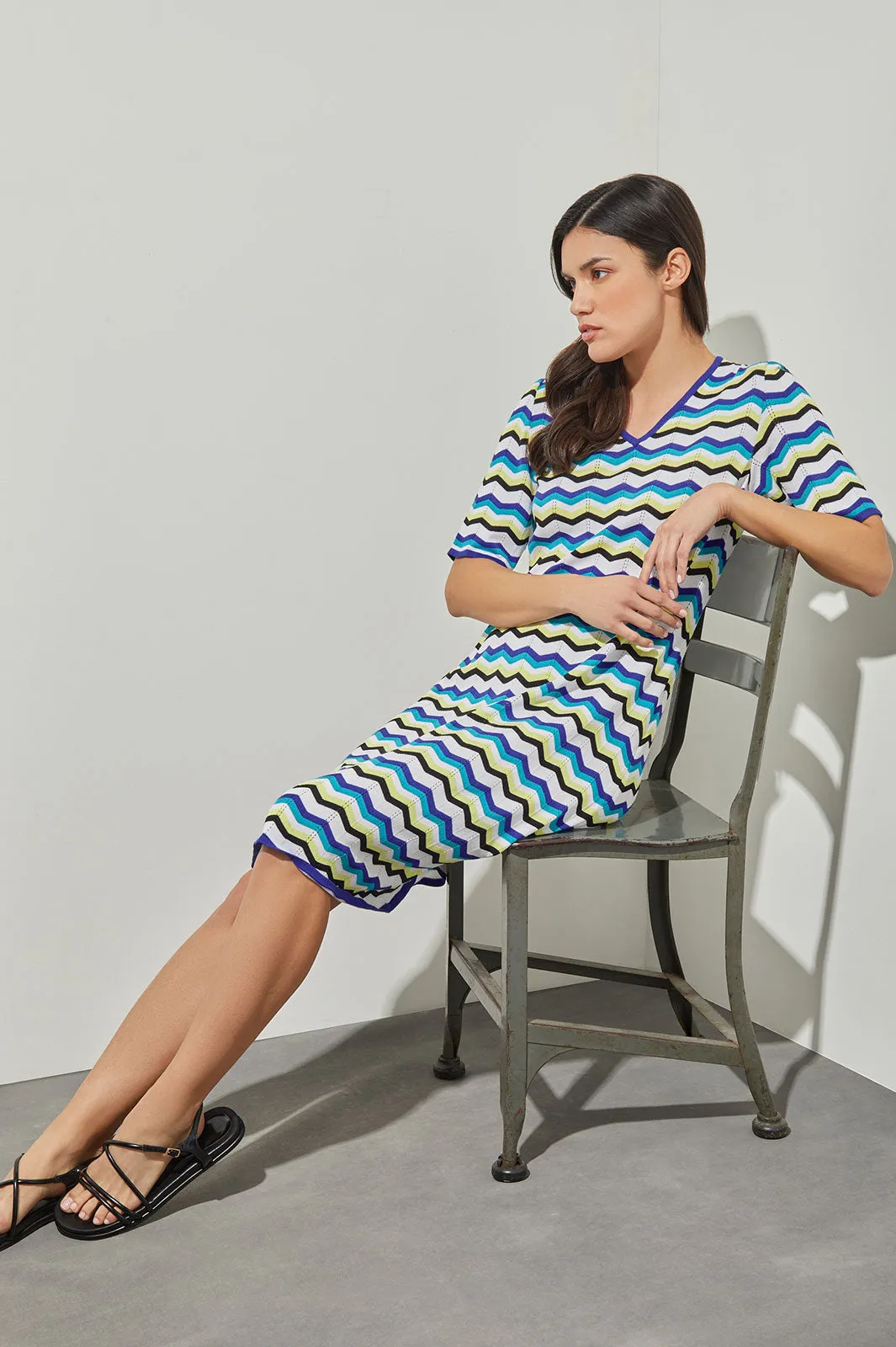 Knee Length A-Line Dress - Chevron Knit