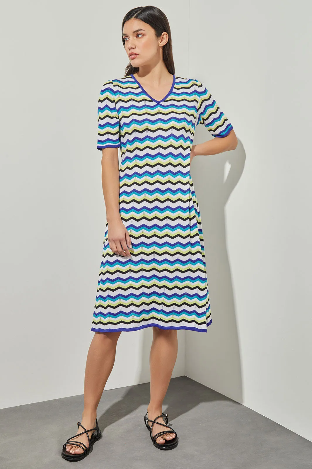 Knee Length A-Line Dress - Chevron Knit