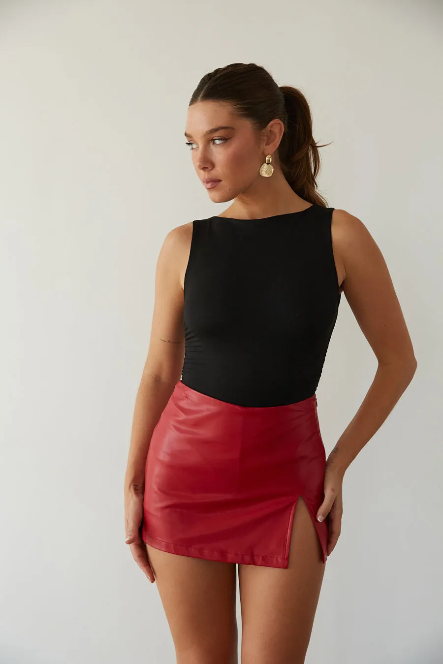 Kourt Faux Leather Mini Skort