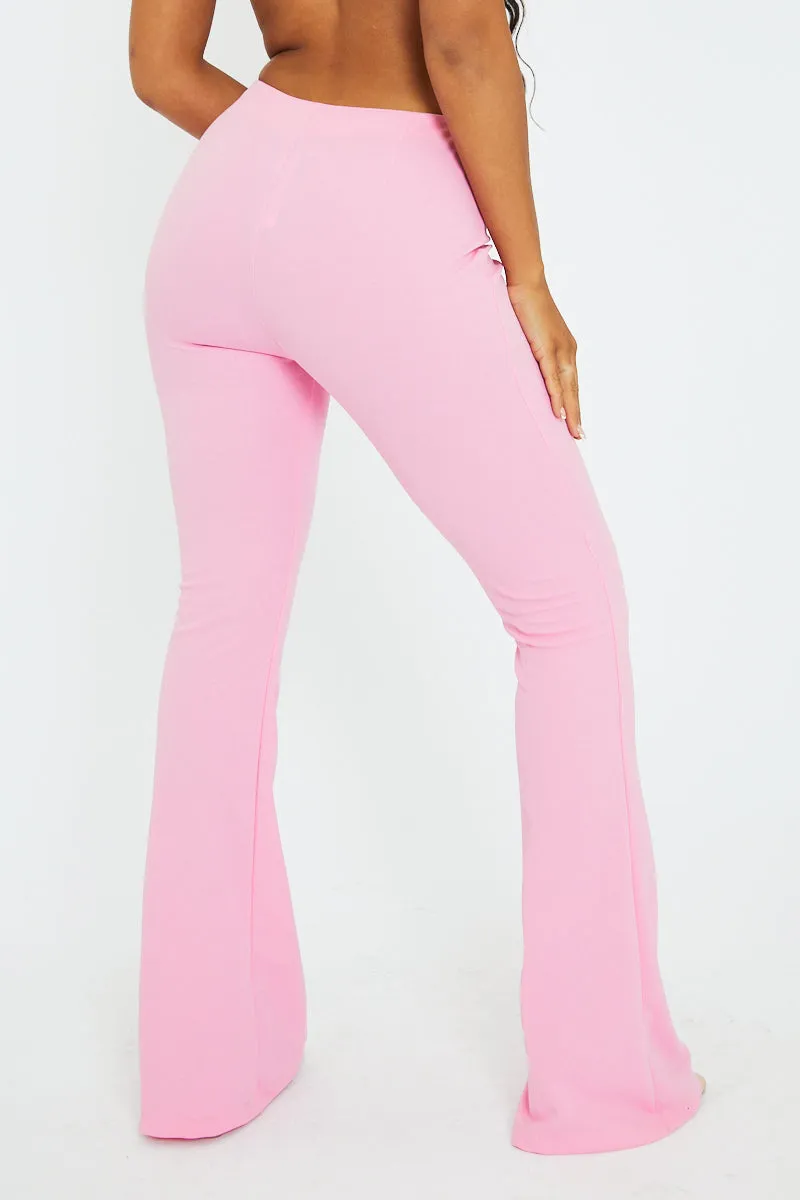 Light Pink Front Seam Flare Tailored Trousers - Celia