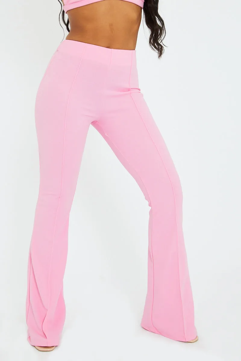 Light Pink Front Seam Flare Tailored Trousers - Celia