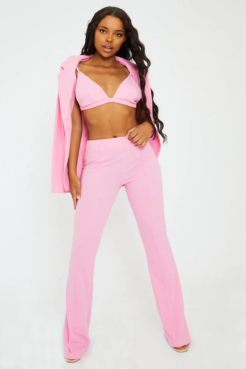 Light Pink Front Seam Flare Tailored Trousers - Celia