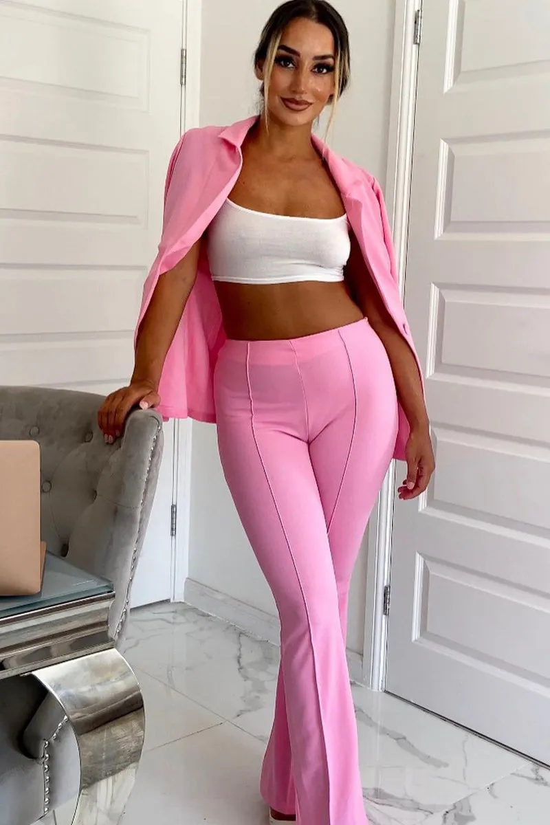 Light Pink Front Seam Flare Tailored Trousers - Celia