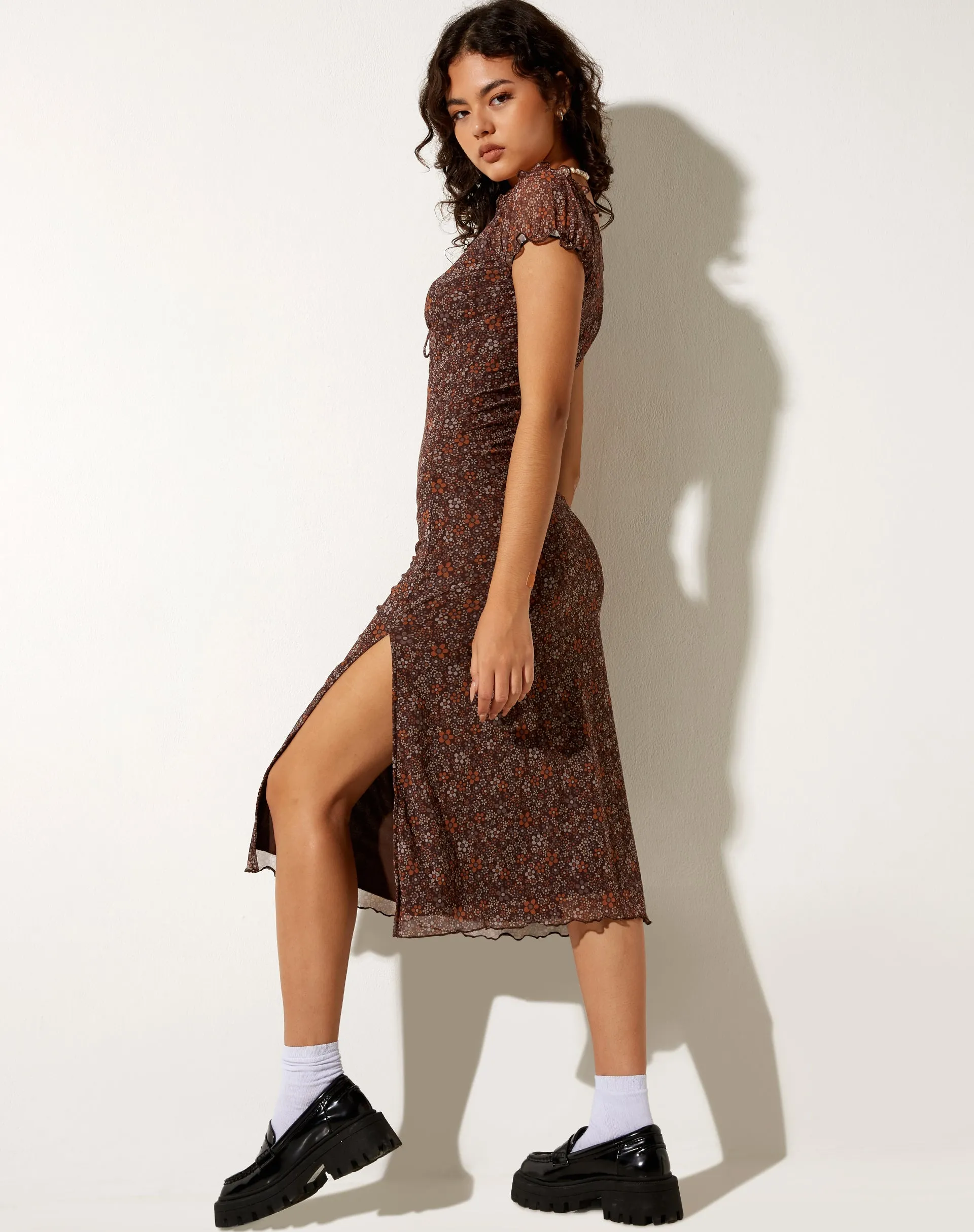 Lona Midi Dress in Flower Garden Brown