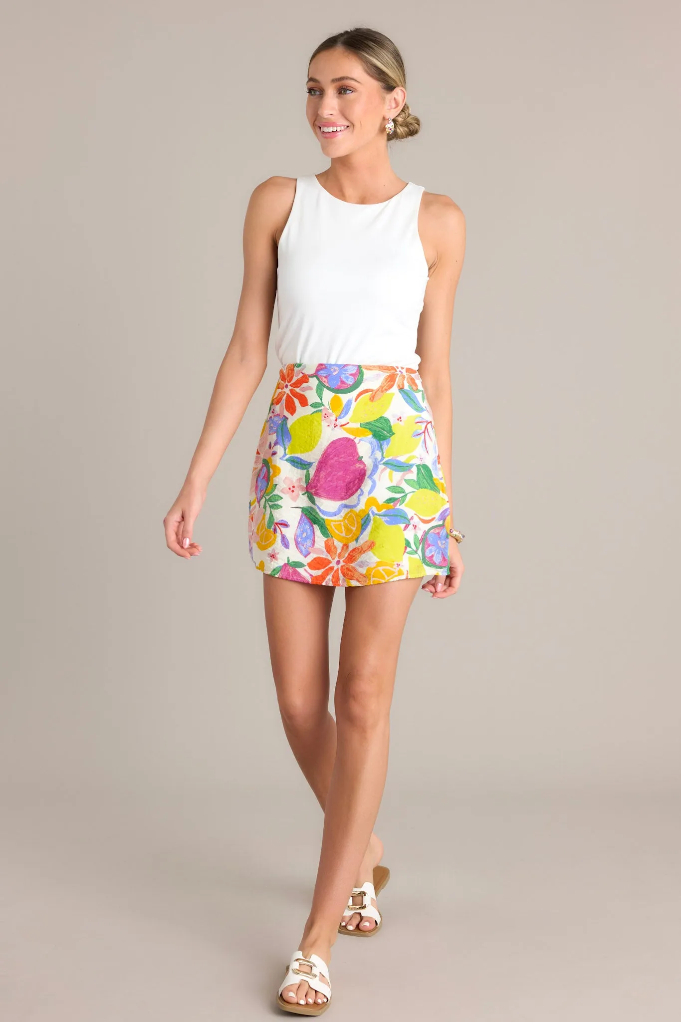 Lush Lavish Ivory Multi Floral Mini Skirt