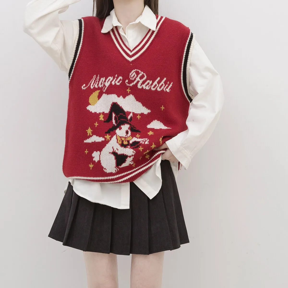 Magic Rabbit Knit Vest With Rabbit Design