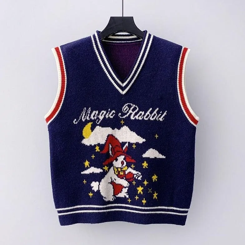 Magic Rabbit Knit Vest With Rabbit Design