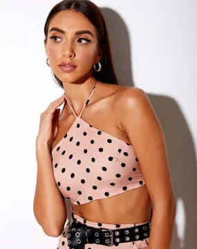 Maudy Crop Top in New Polka Nude Black