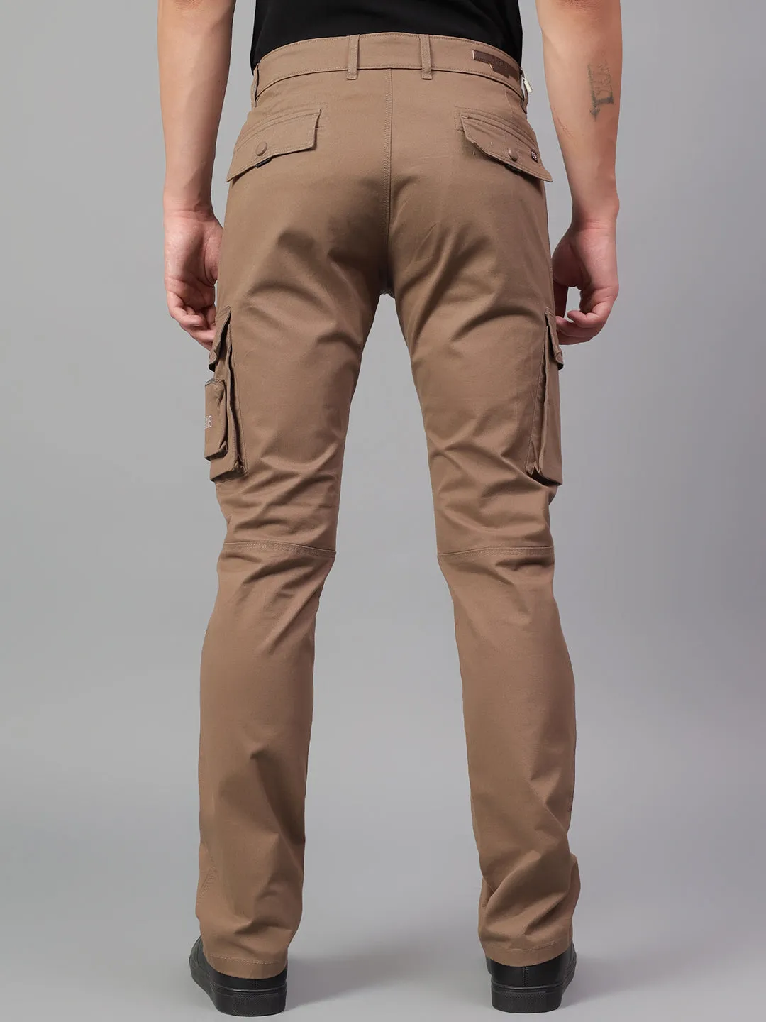 Men's Brown Solid Full Length Cargo