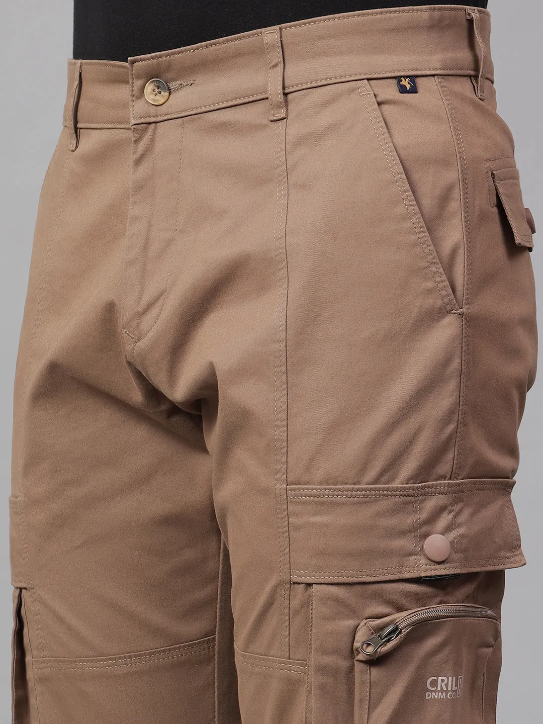 Men's Brown Solid Full Length Cargo