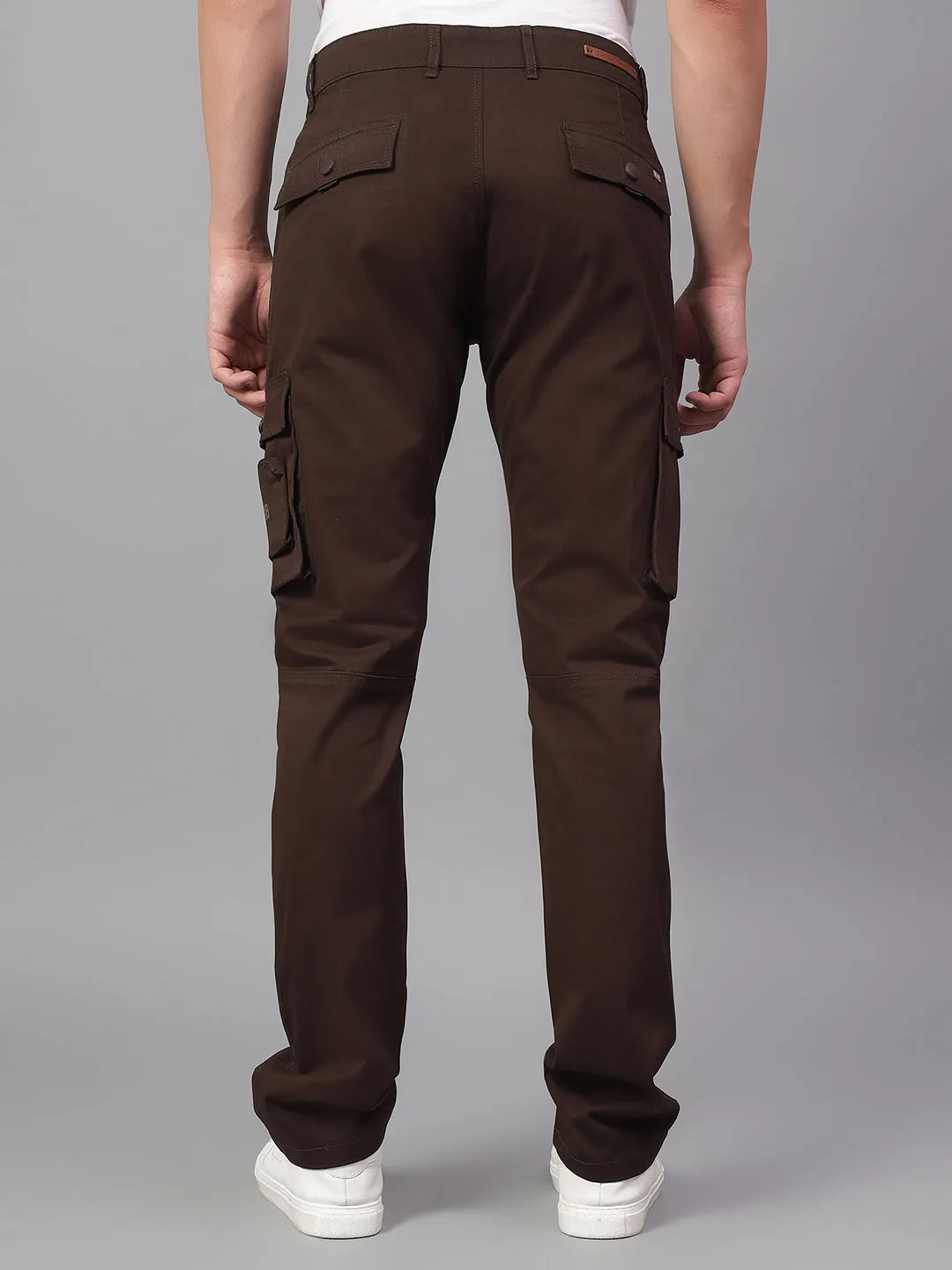 Men's Dark Brown Solid Full Length Cargo