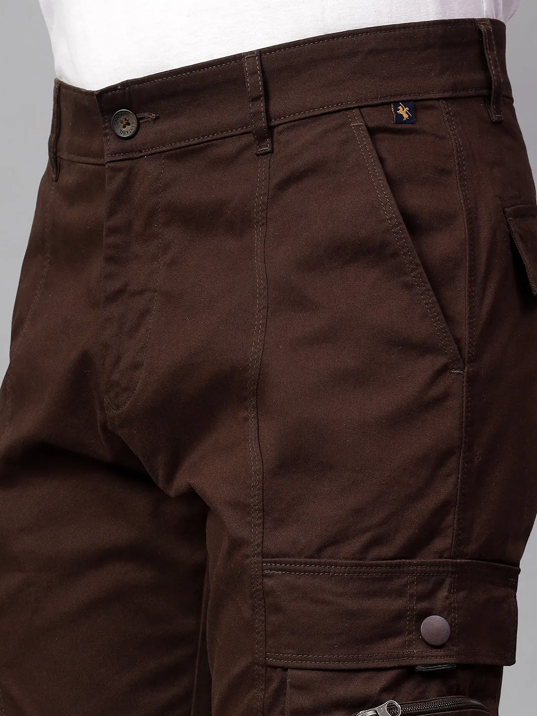 Men's Dark Brown Solid Full Length Cargo