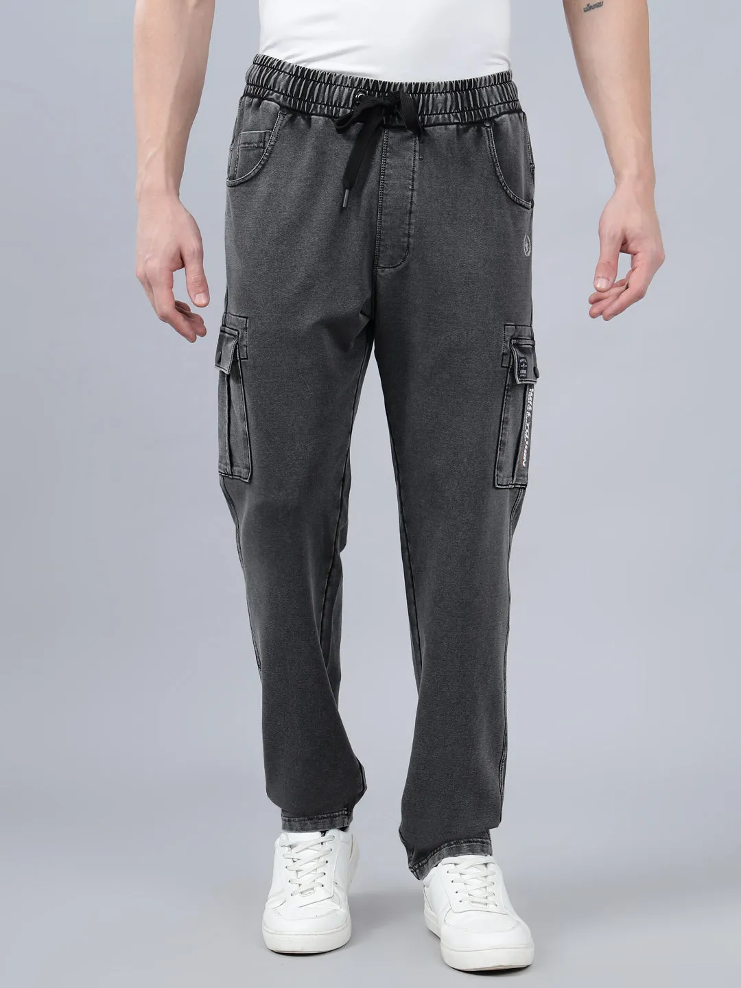 Men's Grey Solid Full Length Winter Cargo Pant