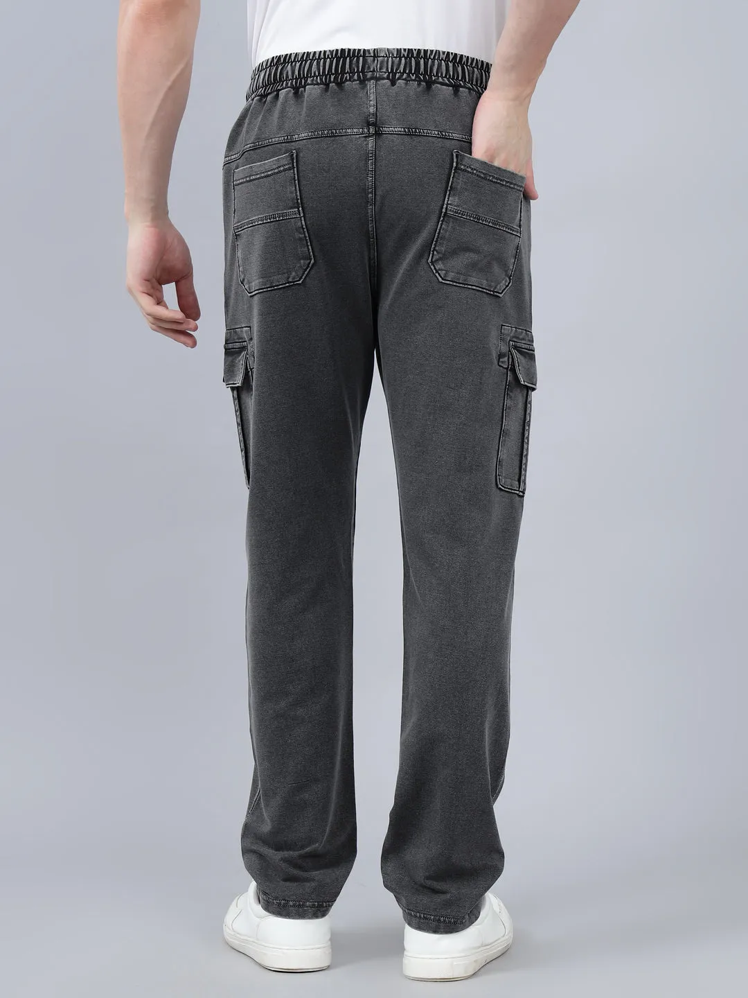 Men's Grey Solid Full Length Winter Cargo Pant