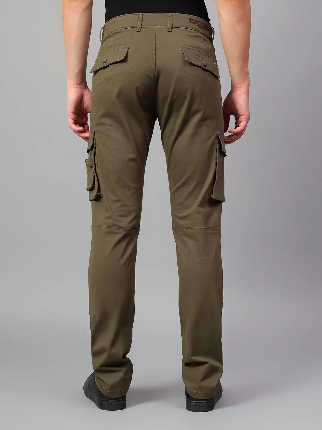 Men's Olive Green Solid Full Length Cargo