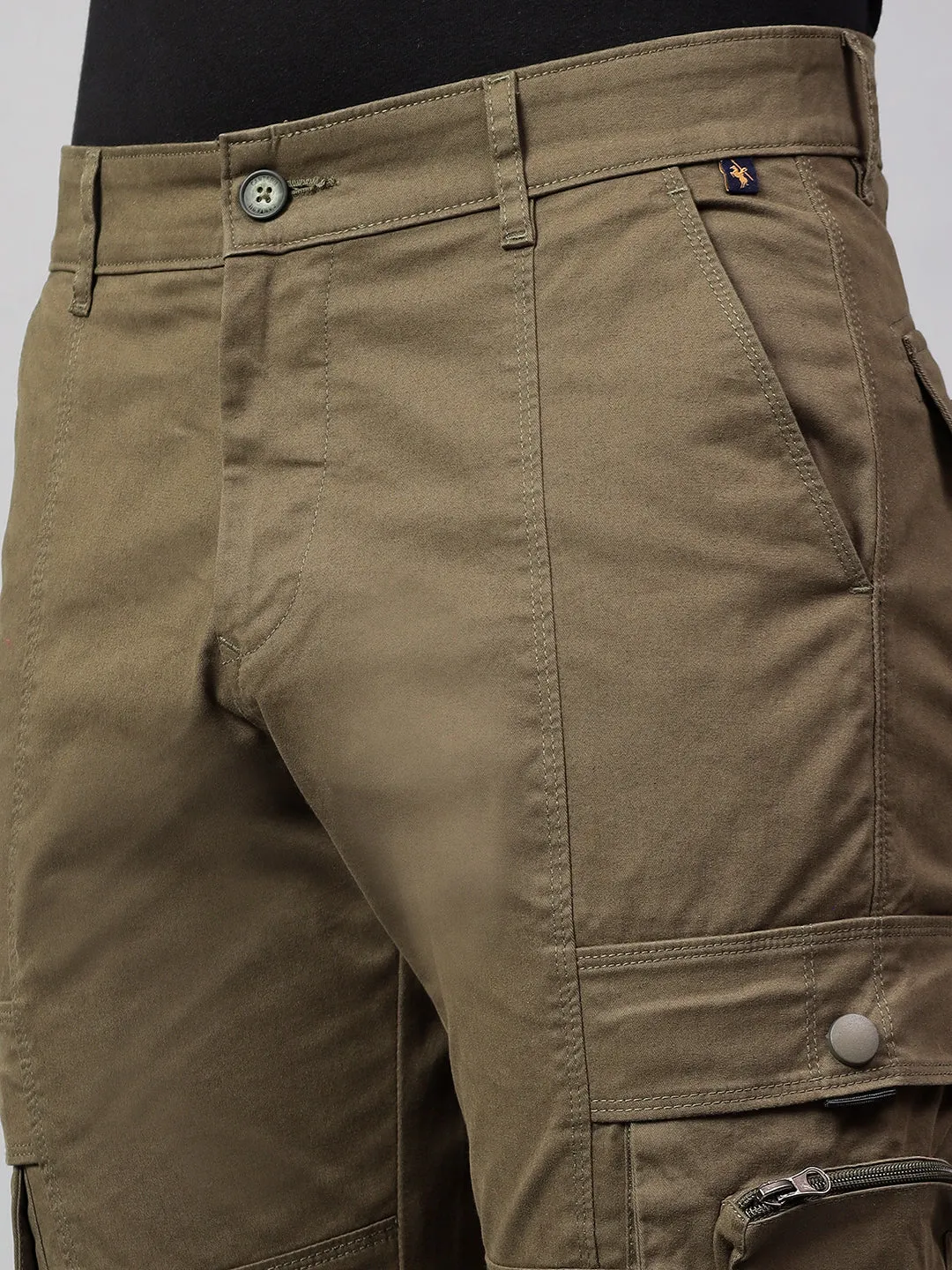 Men's Olive Green Solid Full Length Cargo