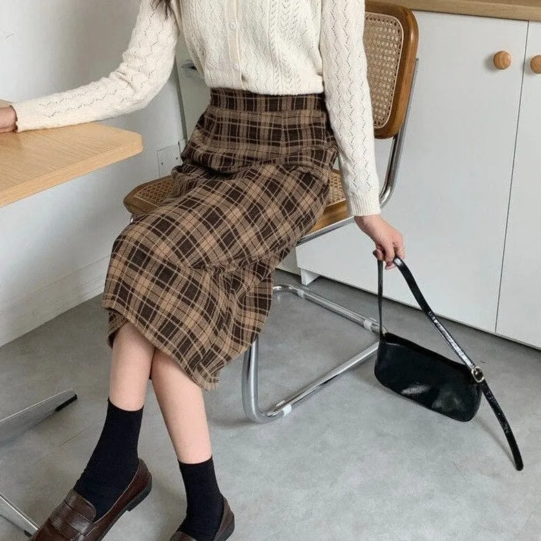 Midi Skirt With Plaid Pattern