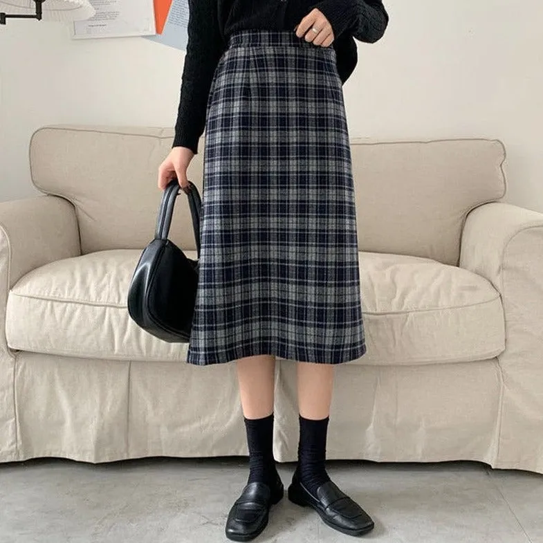 Midi Skirt With Plaid Pattern