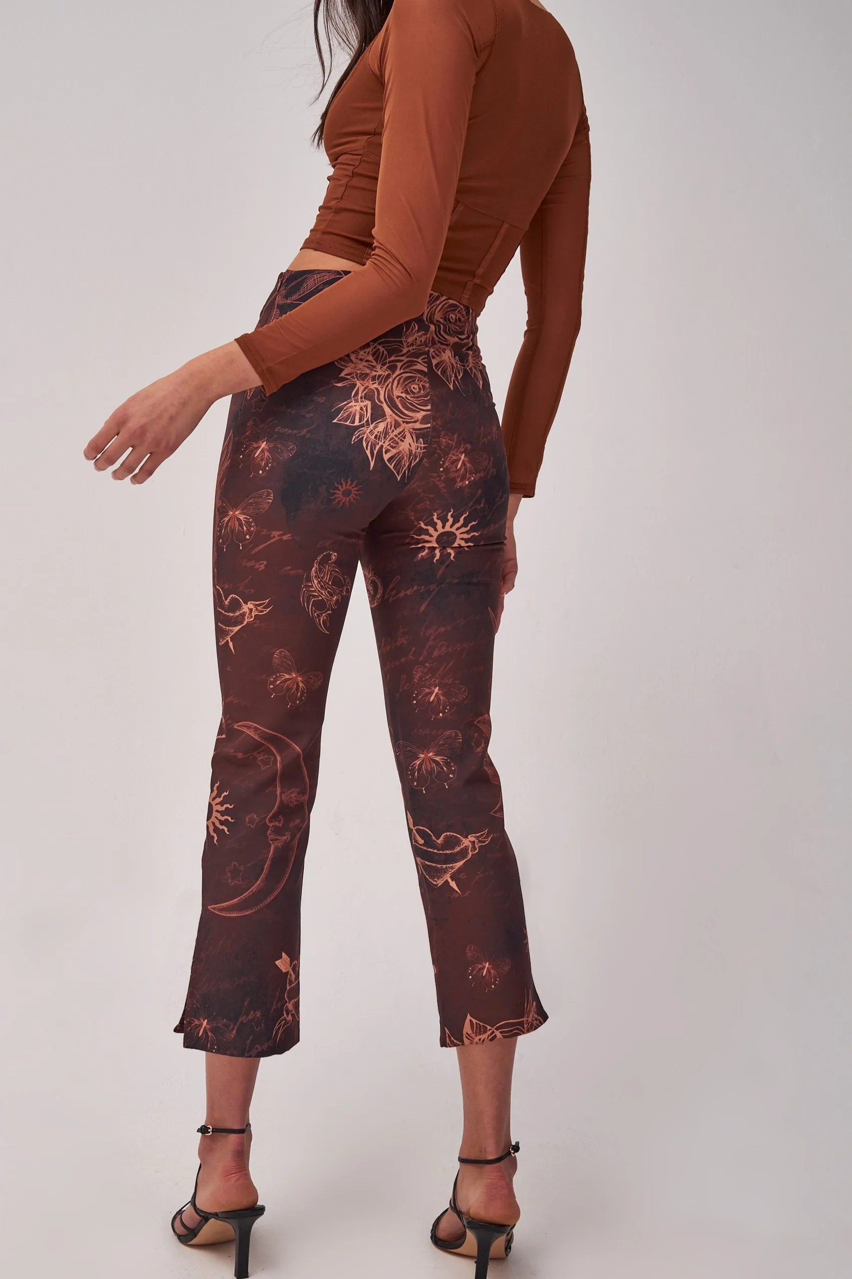 Mystic Tattoo Print Kick Flare Trousers