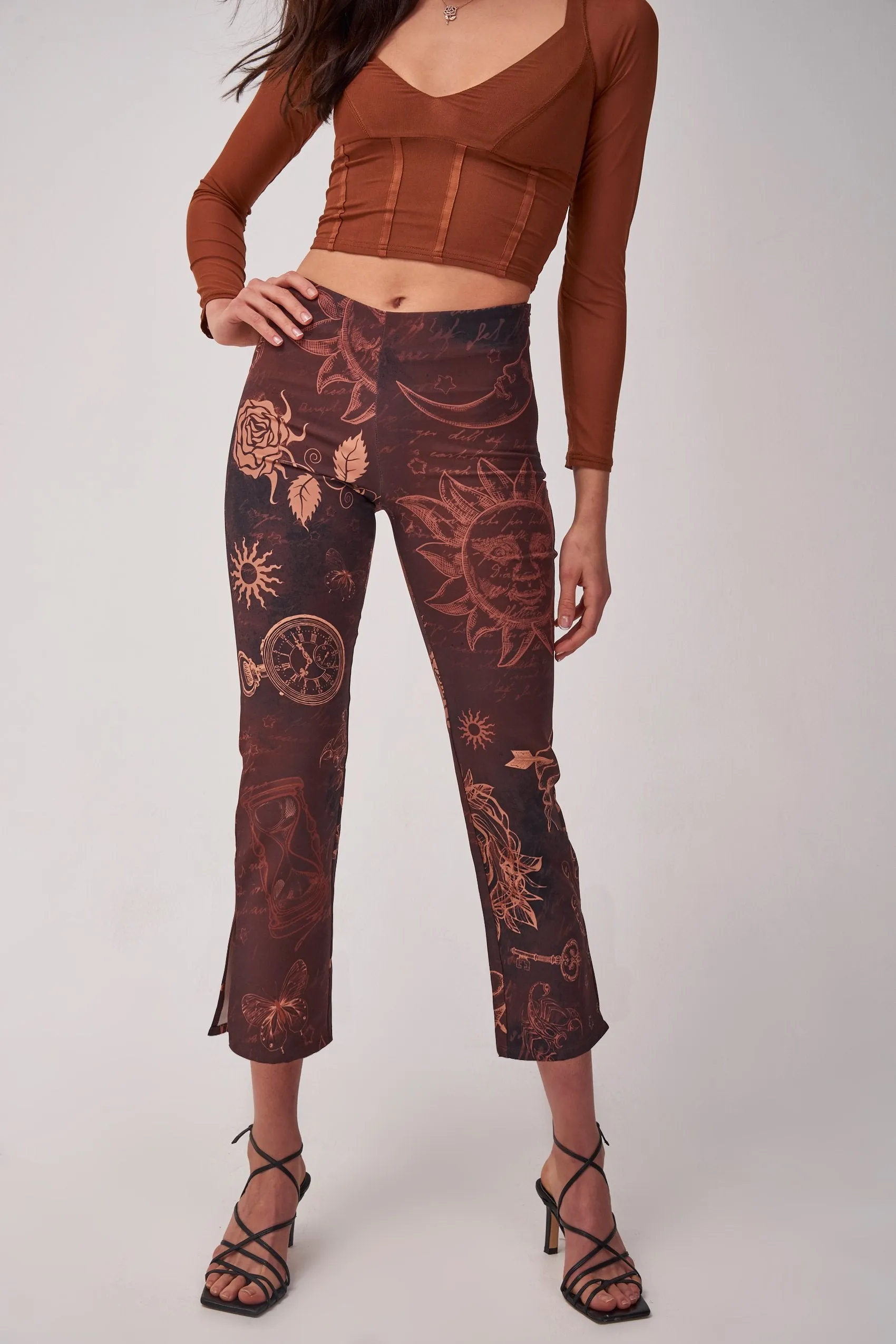 Mystic Tattoo Print Kick Flare Trousers