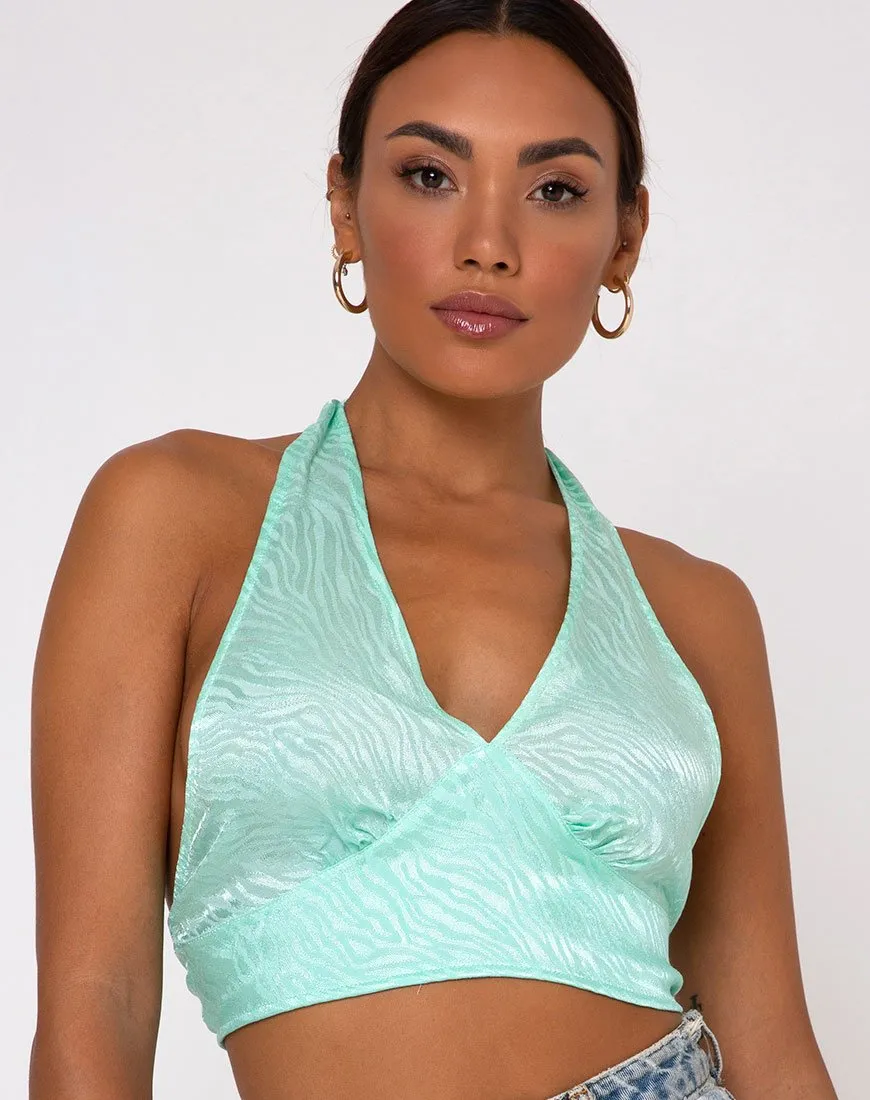 Naya Crop Top in Satin Zebra Aquamarine