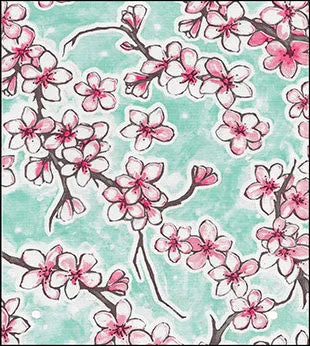 Odd Sized Cherry Blossom Aqua Oilcloth Tablecloths