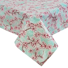 Odd Sized Cherry Blossom Aqua Oilcloth Tablecloths