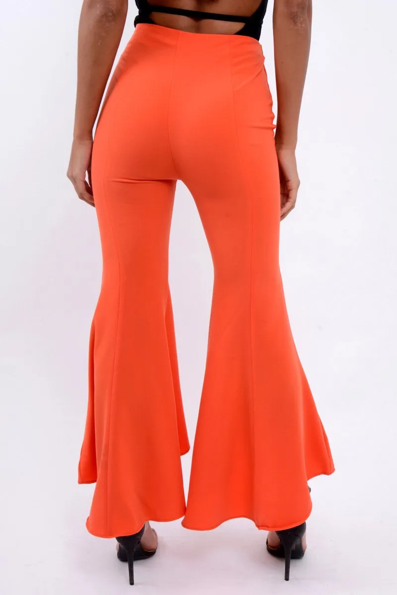 Orange Flare Dip Hem Trousers - Fraya