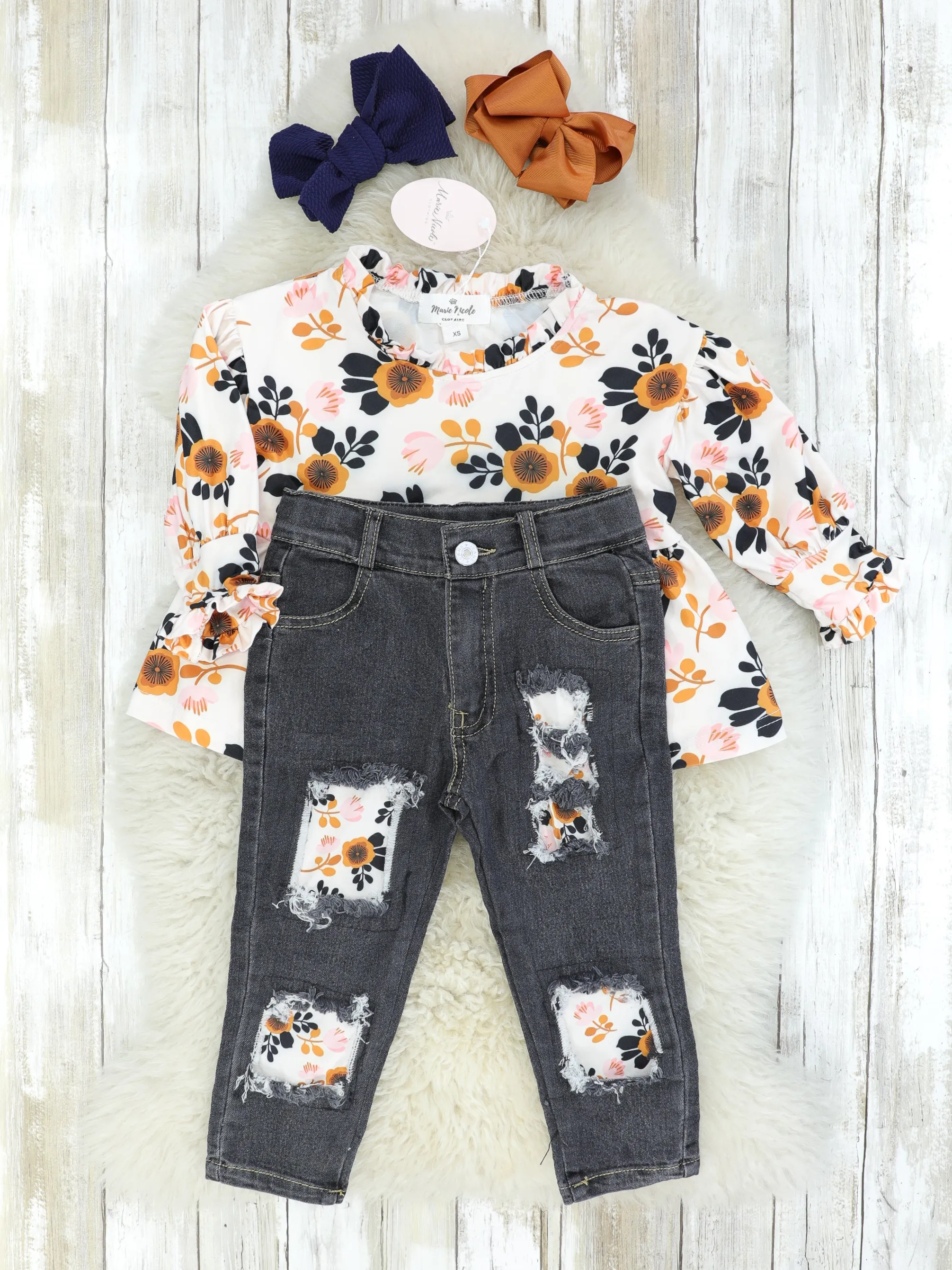 Orange Floral Tunic & Distressed Denim Outfit