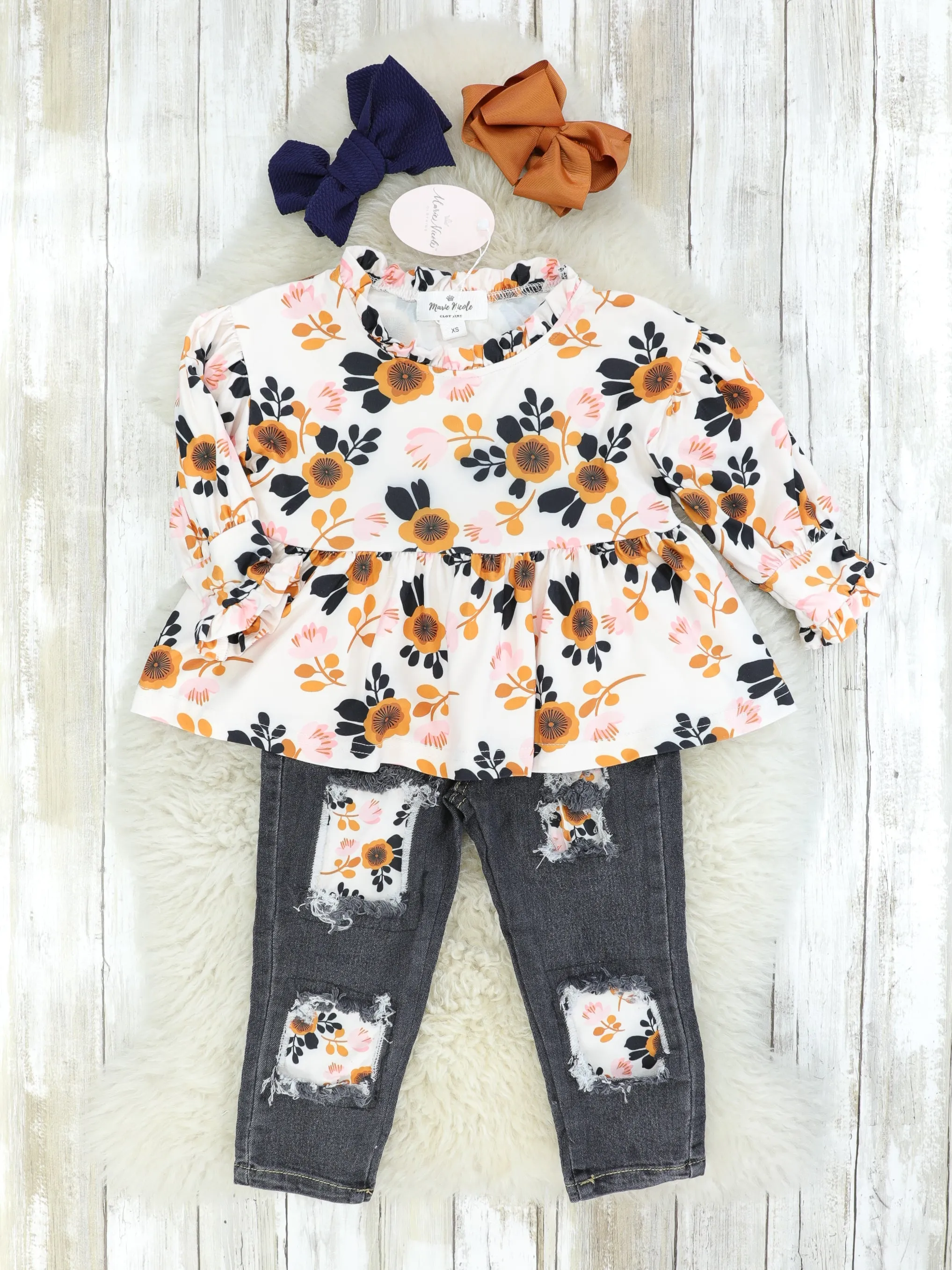 Orange Floral Tunic & Distressed Denim Outfit