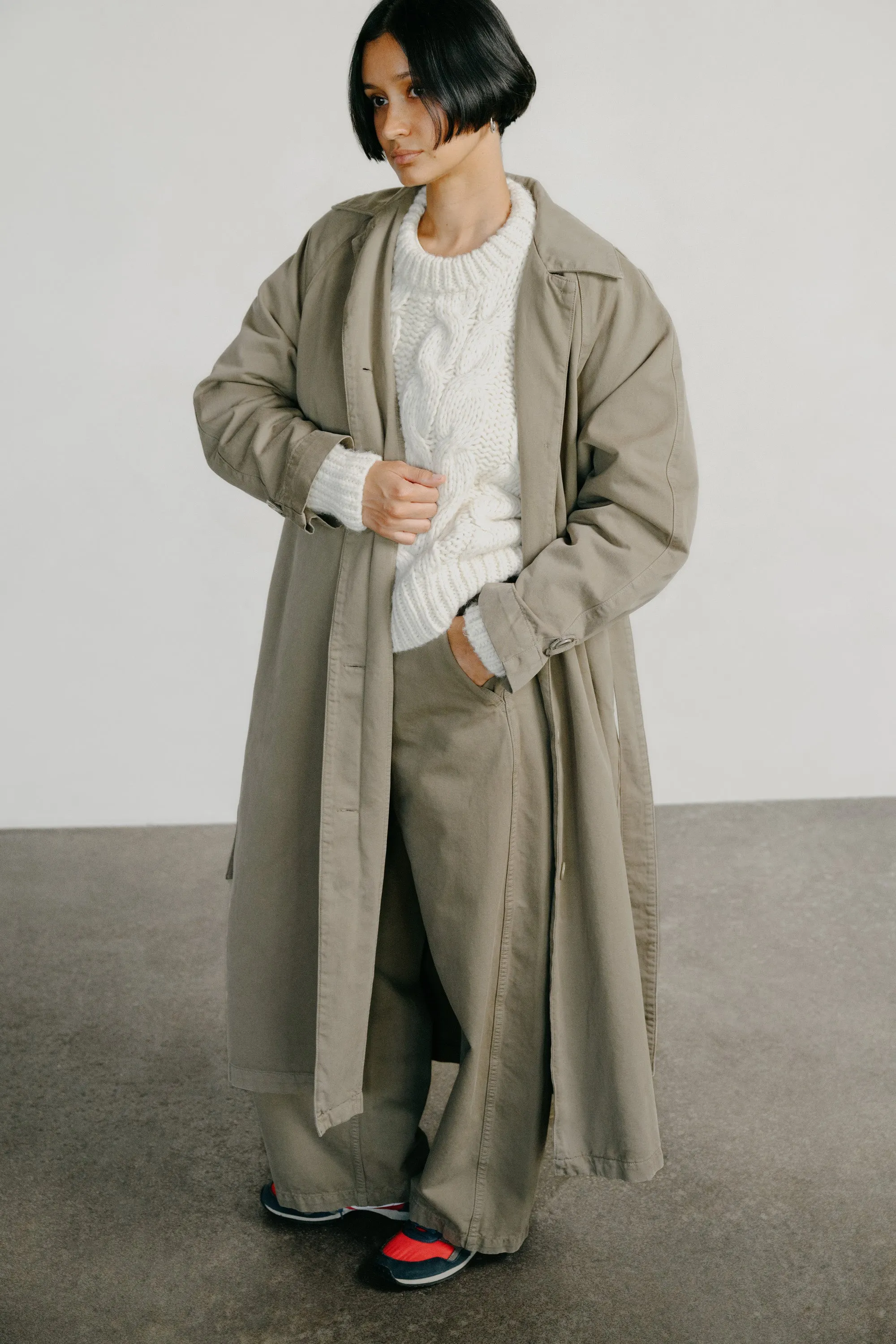 Oversized Trench, Organic Twill, Olive Khaki