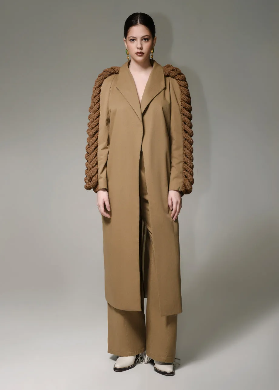 PECAN KNITTED SLEEVES TRENCH