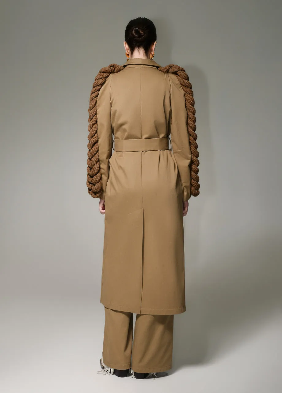 PECAN KNITTED SLEEVES TRENCH