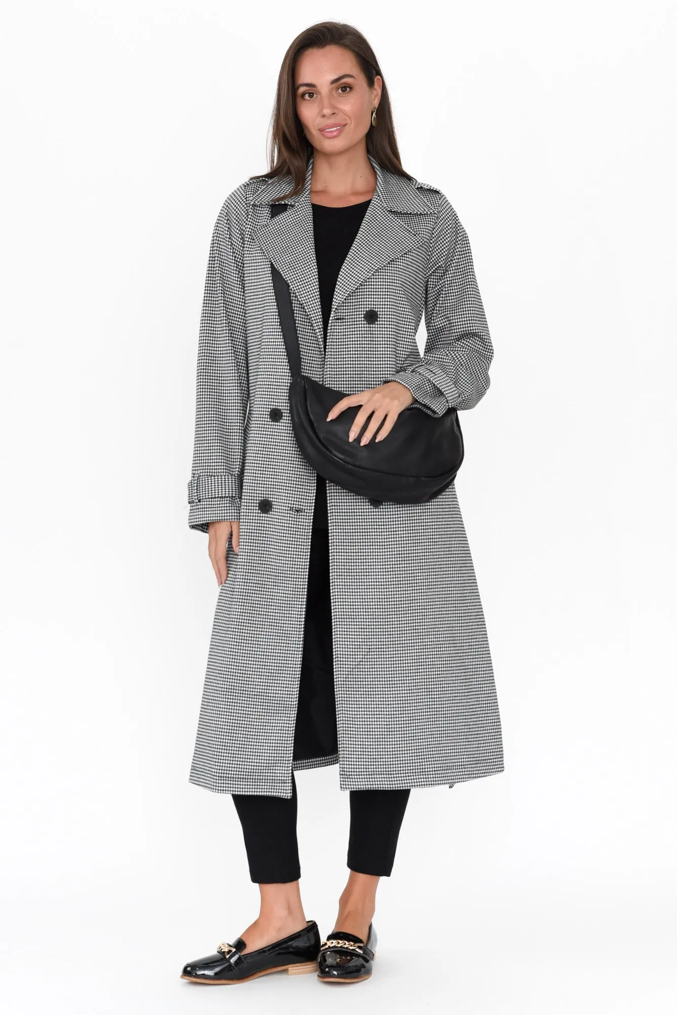 Penn Black Houndstooth Ponte Trench Coat