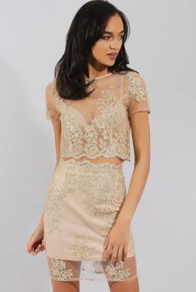 Pink & Gold Embellished Mesh Co-ord - Leila