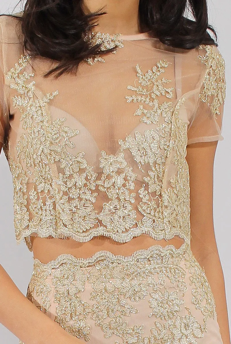 Pink & Gold Embellished Mesh Co-ord - Leila