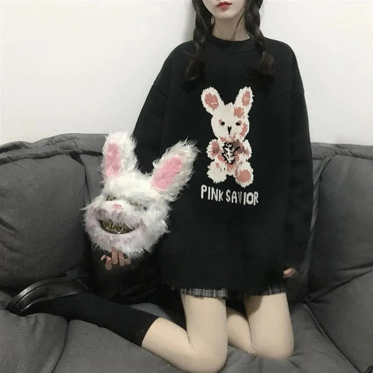 PINK SAVIOR Knitted Sweater With Bunny