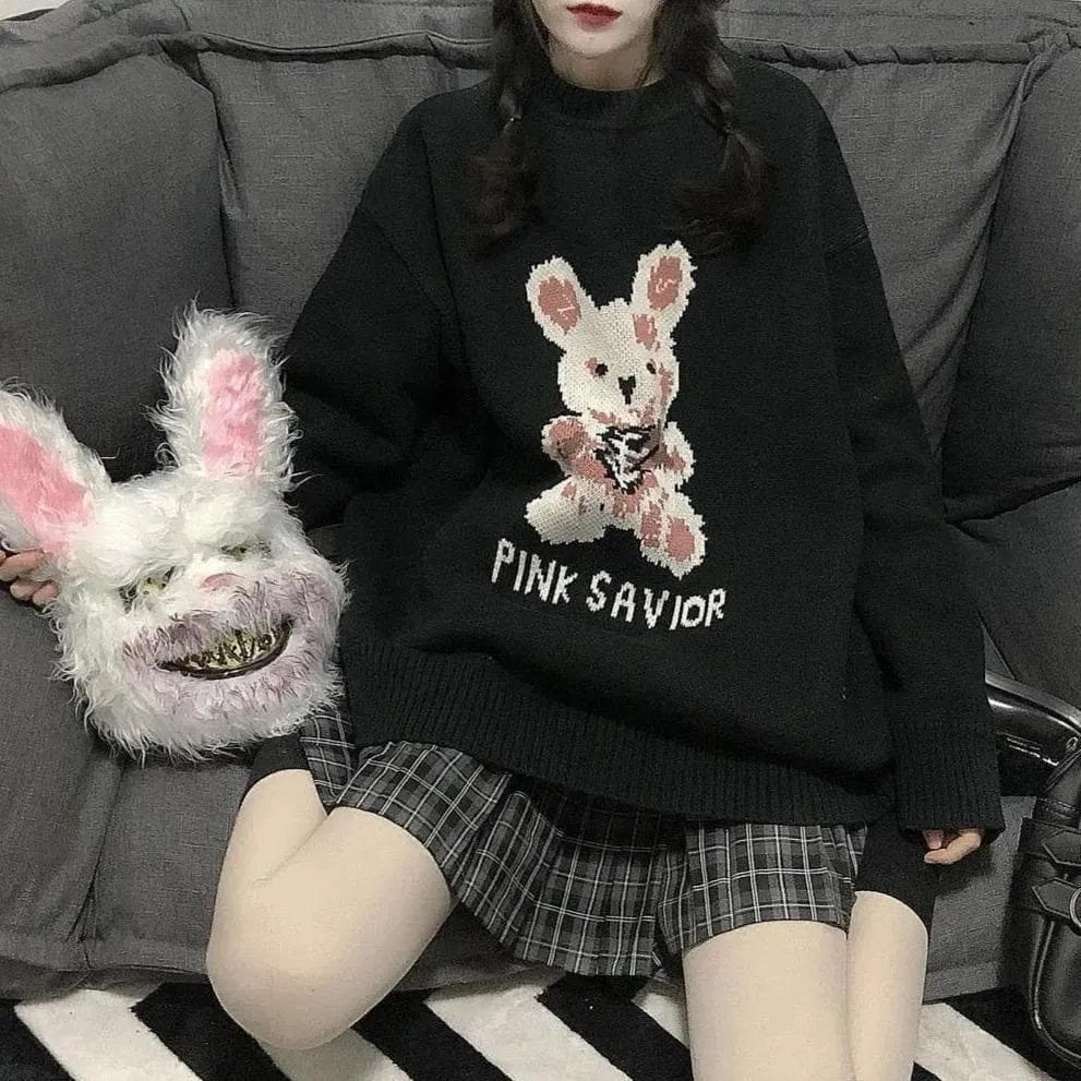 PINK SAVIOR Knitted Sweater With Bunny