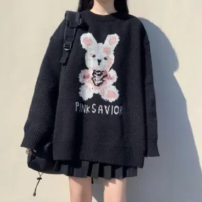 PINK SAVIOR Knitted Sweater With Bunny